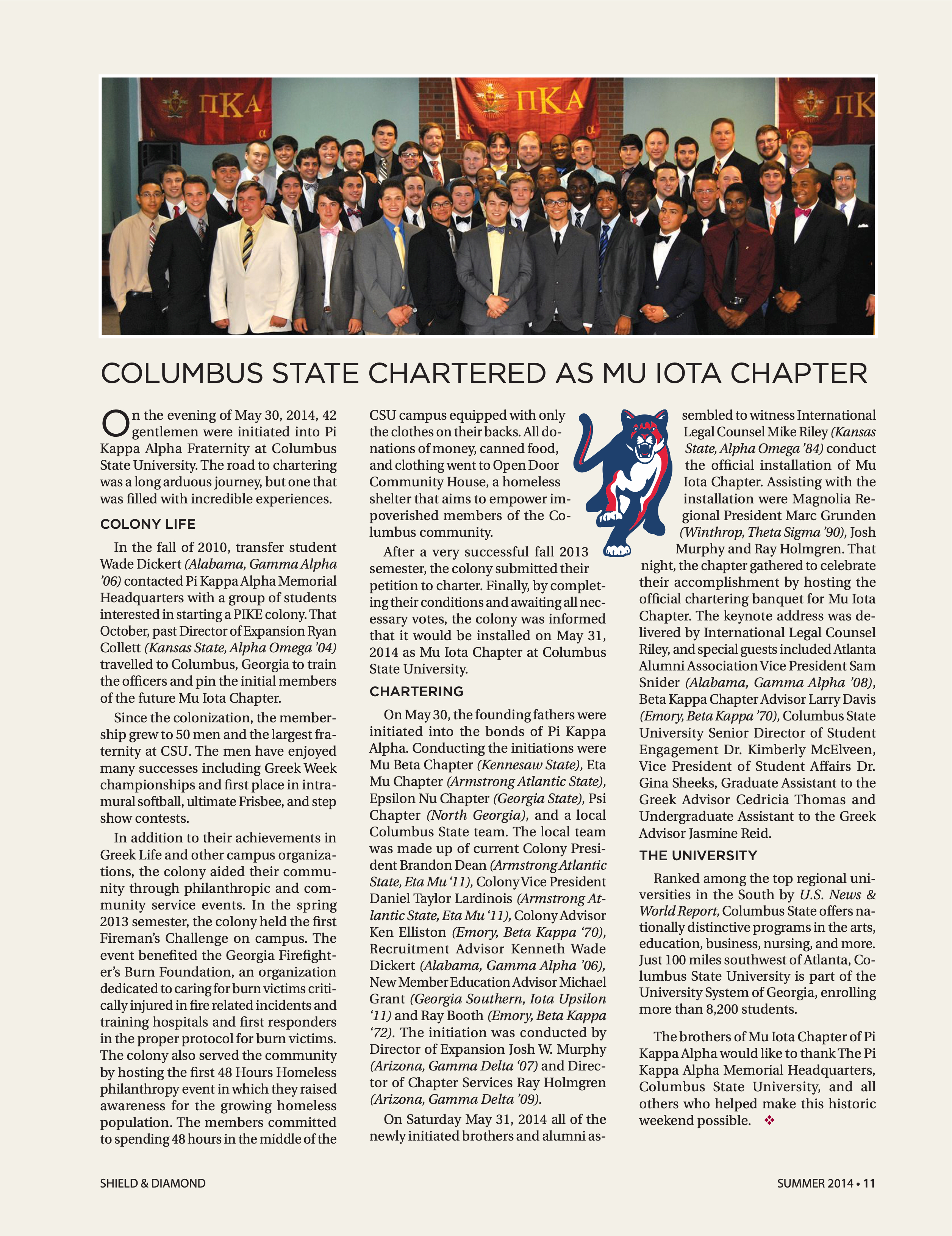 Expansion: Columbus State Chartered as Mu Iota Chapter, Summer 2014